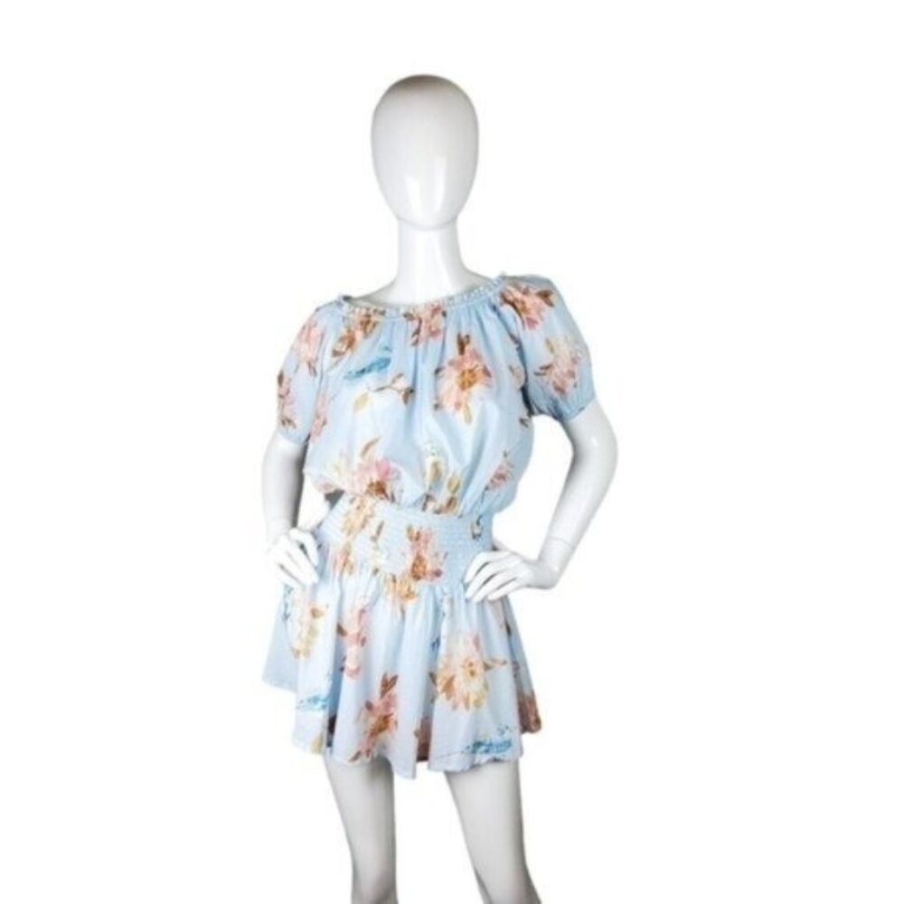 Plum Pretty Sugar Floral On Or Off The Shoulder Tunic Or Mini Dress Blue Small
